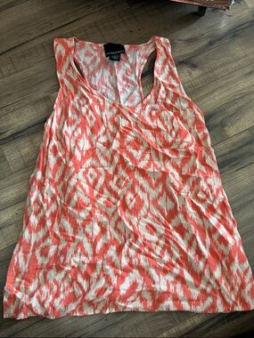 Cynthia Rowley Coral and Cream Ikat Racerback Tank
